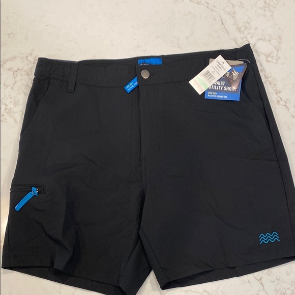Surf & Swim Co. Short Hiking Swim E-Waist Utility Pockets Black Blue Size Large - Picture 1 of 14